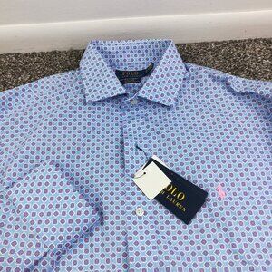 NWT Polo Ralph Lauren Dress Shirt Blue Fould Pink Floral  16 x 32/33 $99